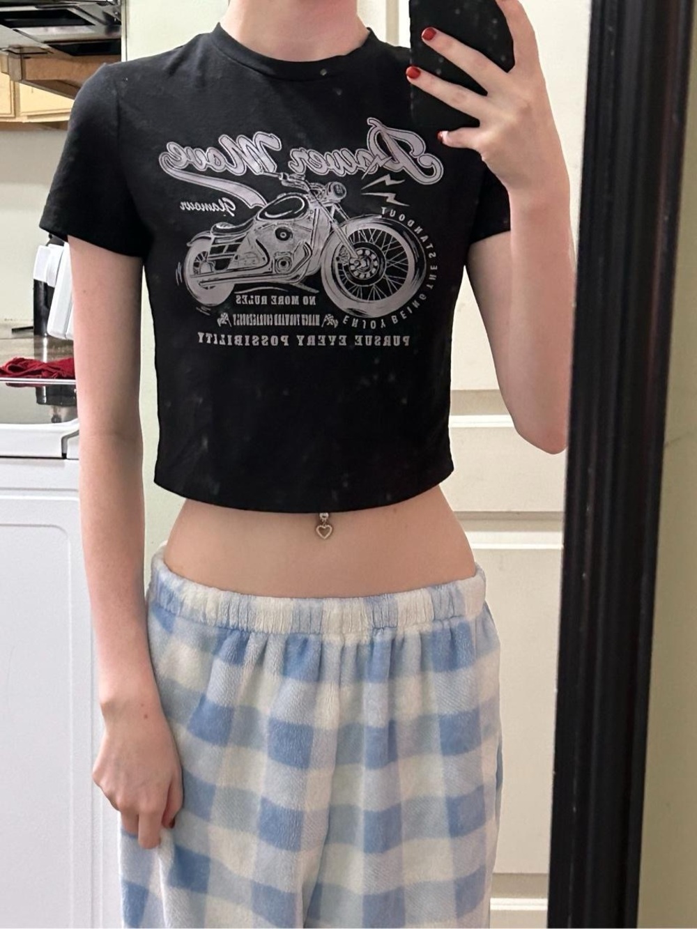 SHEIN Black Graphic Motorcycle Crop Top